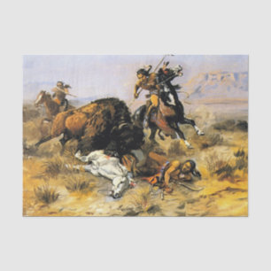 Papier Mousseline « Chasse aux bisons » Cowboy Art par Charles Russe