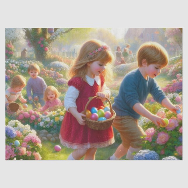 Papier Mousseline Chasse aux oeufs Enfants à Pâques (Recto)