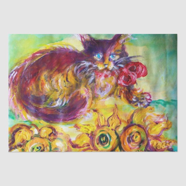 PAPIER MOUSSELINE CHAT AVEC RIBBON ROUGE ET SOUFFRES (Recto)