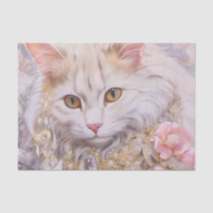 Papier Mousseline Chat blanc élégant en or et diamants