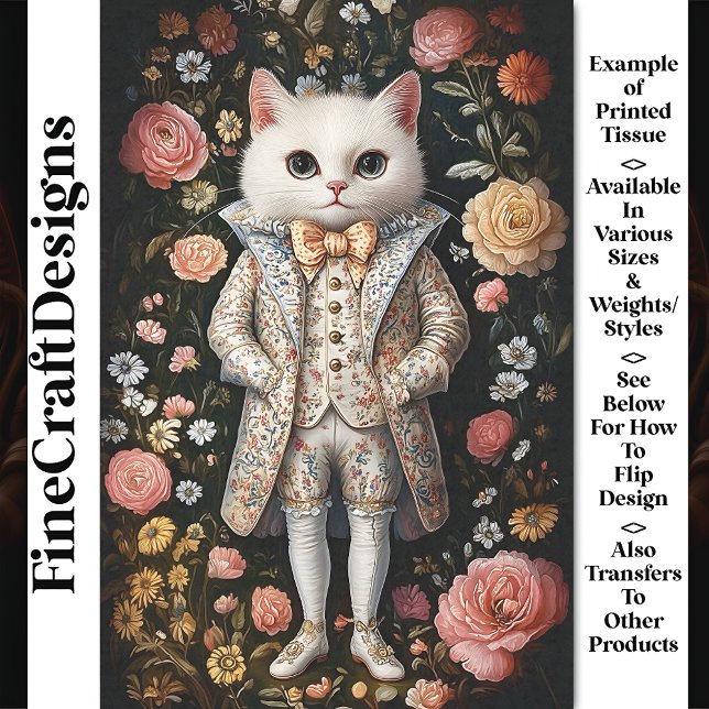 Papier Mousseline Chat blanc tenue brodée baroque CB7 Découpage (Créateur téléchargé)