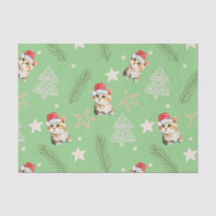 Papier Mousseline Chat chaton chaton couleur vert Père Noël Joyeux N