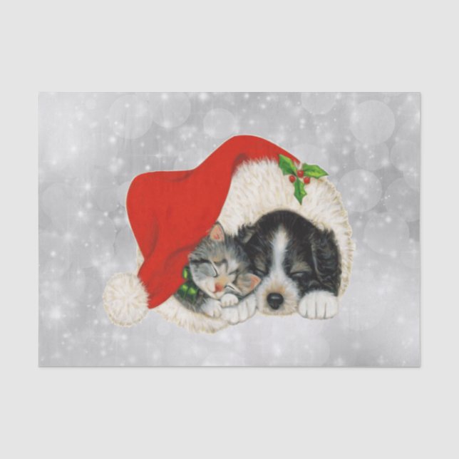 Papier Mousseline Chat Chien Cute Père Noël Casquette Noël (Recto)