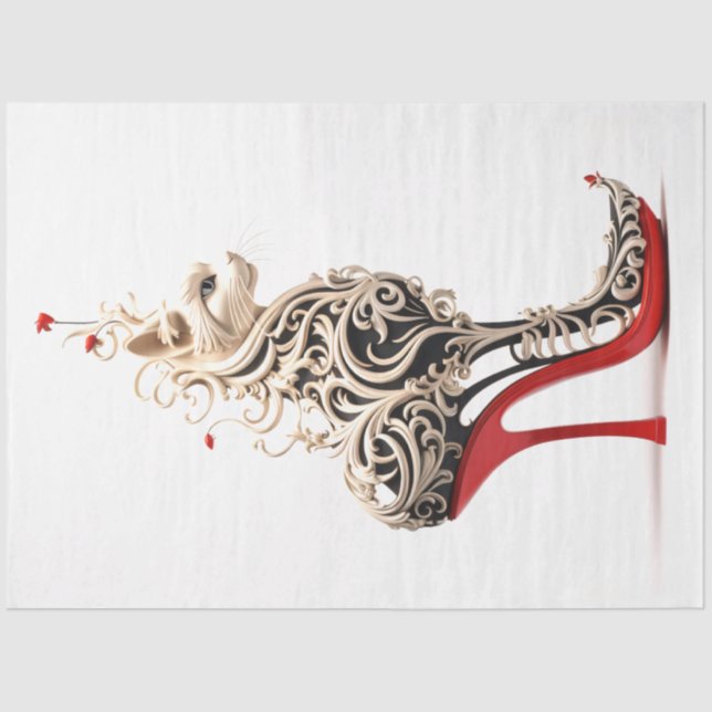 Papier Mousseline Chat de découpage entrelacé dans le talon rouge ha (Recto)