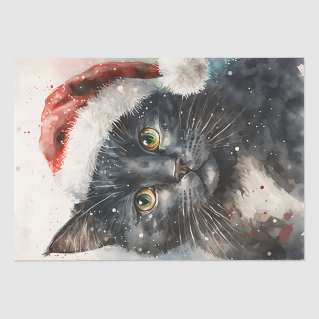 Papier Mousseline Chat de Noël mignon (Recto)