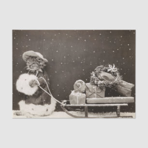 Papier Mousseline Chat de Noël tire une traîneau de présages