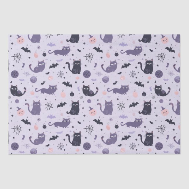 Papier Mousseline Chat d'Halloween mignonne violet (Recto)
