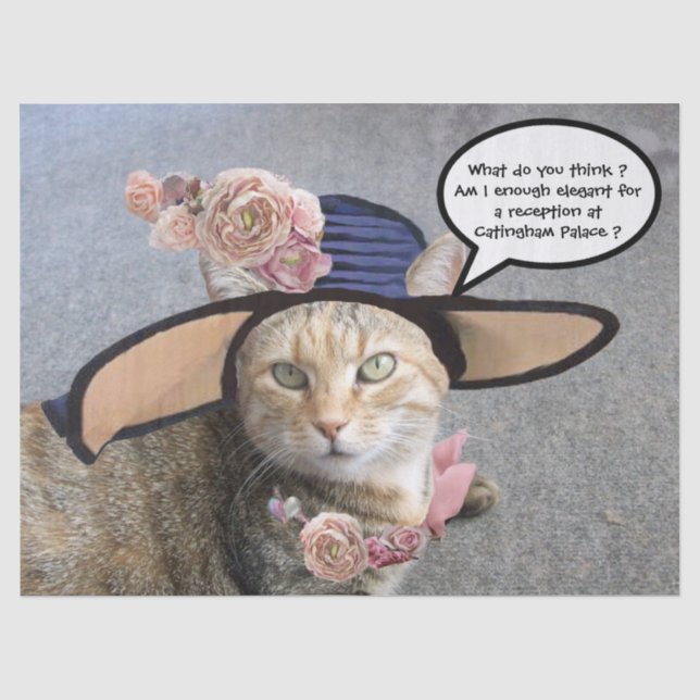 PAPIER MOUSSELINE CHAT ÉLÉGANT AVEC CASQUETTE DIVA, ROSES ROSES ROSE (Recto)