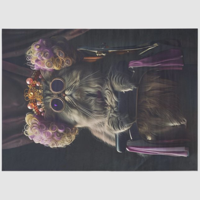 Papier Mousseline Chat en Salon avec personnalisation Découpage (Recto)