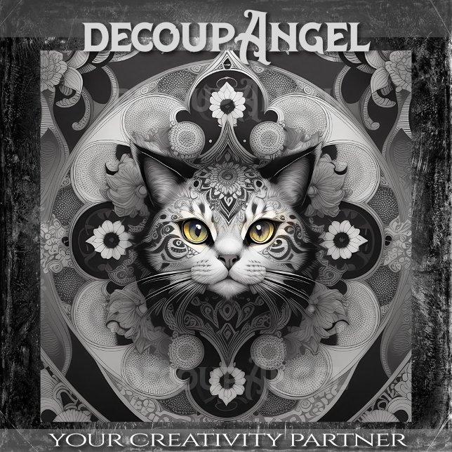 Papier Mousseline Chat en style tatouage - Découpage (Créateur téléchargé)