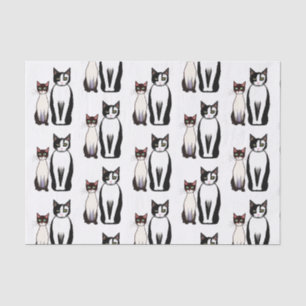 Papier Mousseline Chat et chaton noir et blanc rétro moderne