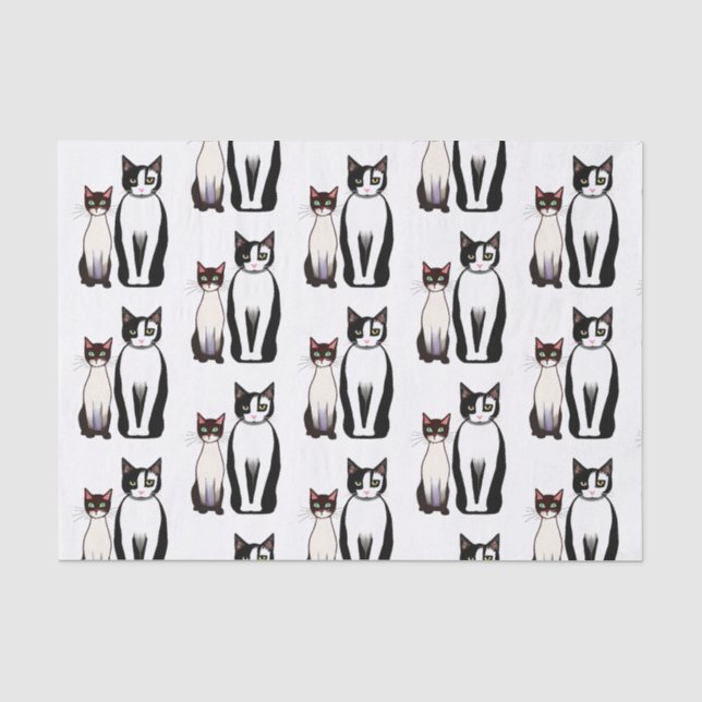 Papier Mousseline Chat et chaton noir et blanc rétro moderne (Recto)