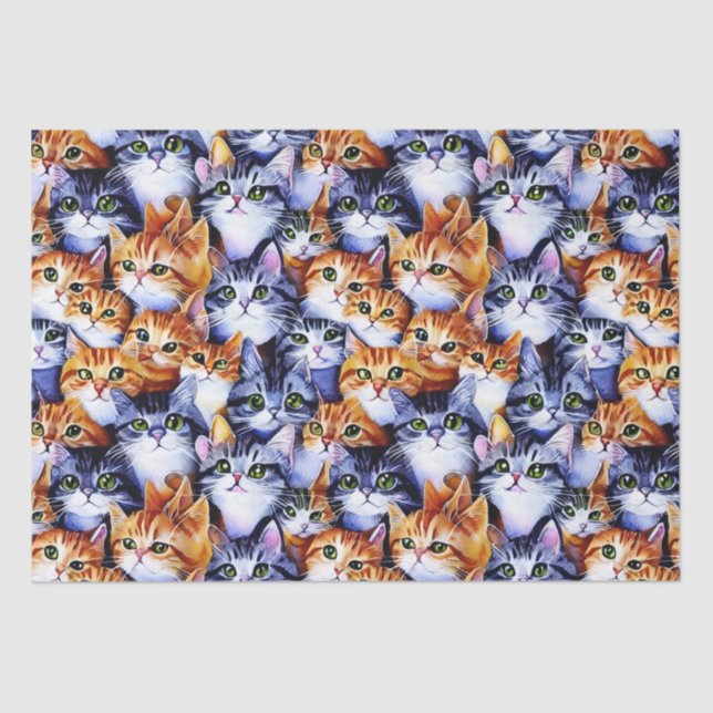Papier Mousseline Chat face collage gingembre gris chatons chatons (Recto)