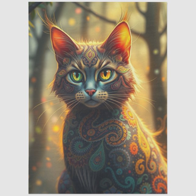 Papier Mousseline Chat Fantastique Coloré (Recto)