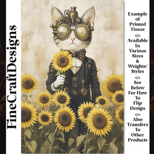 Papier Mousseline Chat Fantastique Steampunk, Tournesols AL1F Découp