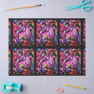 Papier Mousseline Chat Kitty Floral Abstrait Fantaisiste Decoupage R