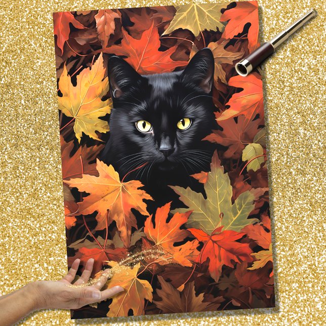 Papier Mousseline Chat noir à l'automne Feuilles 1 papier découpage (Créateur téléchargé)