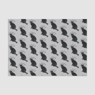 Papier Mousseline Chat noir avec Stars Papier Tissu