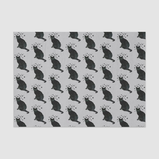 Papier Mousseline Chat noir avec Stars Papier Tissu (Recto)