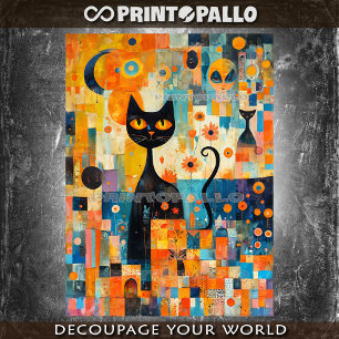 Papier Mousseline Chat noir de style Mid Century Modern sur un colla