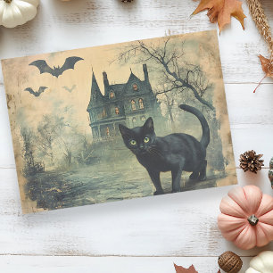 Papier Mousseline Chat Noir Découpage Halloween Vintage