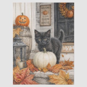 Papier Mousseline Chat noir et ferme à citrouilles Halloween 
