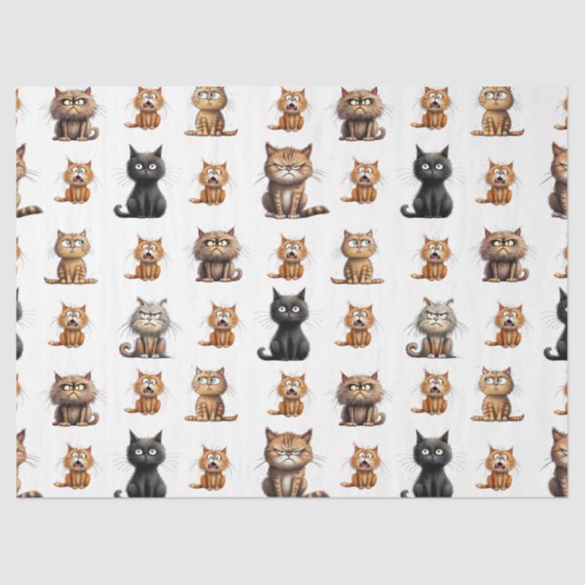 Papier Mousseline chat noir fou en colère, chat gris et chat brun (Recto)