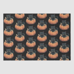 Papier Mousseline Chat noir mignon dans un Motif Citrouille Hallowee
