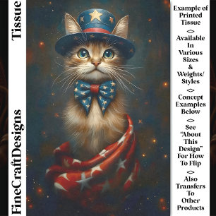 Papier Mousseline Chat patriotique USA, chapeau haut-de-forme, nœud
