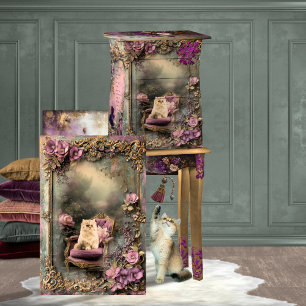 Papier Mousseline Chat Persan, Art Floral et Shabby Chic Vintage