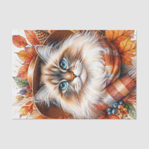 Papier Mousseline Chat Ragdoll À L'Automne Avec Feuilles Automnes