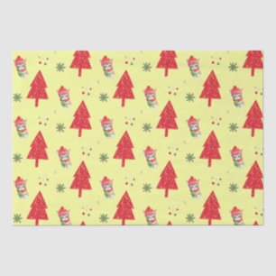 Papier Mousseline Chat rouge Père Noël Xmas arbre motif transparent