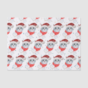 Papier Mousseline Chat tigré de Noël avec écharpe rouge pour les amo