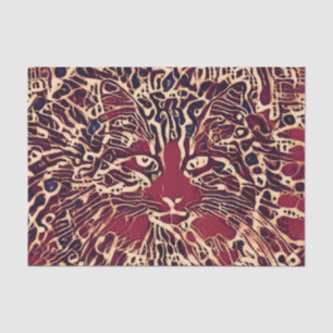 Papier Mousseline Chat tigré mignon tribal rouge marron art hippie