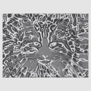 Papier Mousseline Chat tigré mosaïque autochtone tribale noir et bla