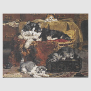 Papier Mousseline Chat vintage Noir Et Blanc Avec Chatons