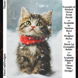 Papier Mousseline Chaton enneigé, écharpe de Noël rouge découpage EG