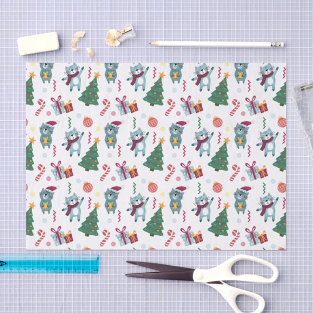 Papier Mousseline Chats À Noël Motif Whimsical (Artisanat)