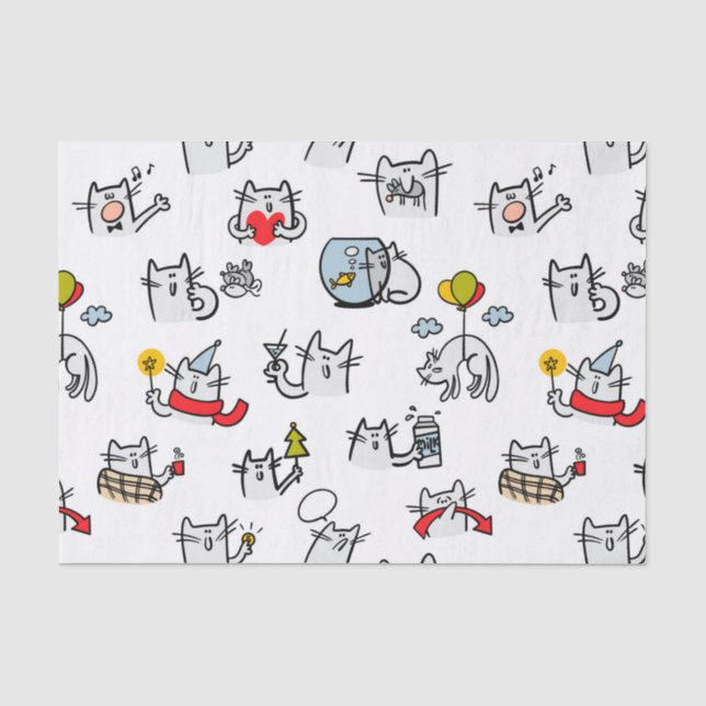 Papier Mousseline Chats amusants, lait et magie. (Recto)