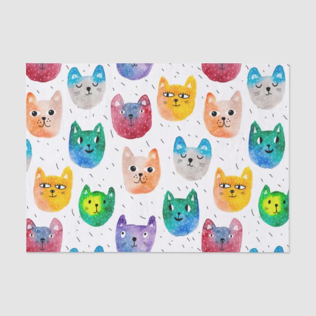Papier Mousseline Chats aquarelles et amis (Recto)