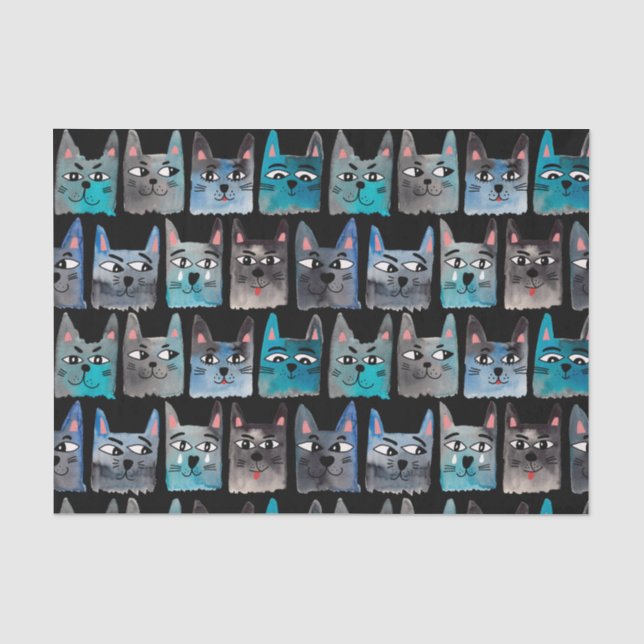 Papier Mousseline Chats bleus (Recto)