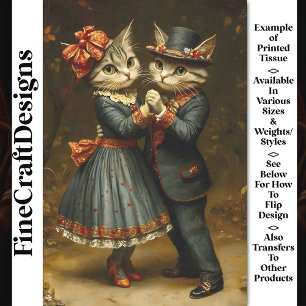 Papier Mousseline Chats Dansants Habillés, Cottagecore BX2 Découpage