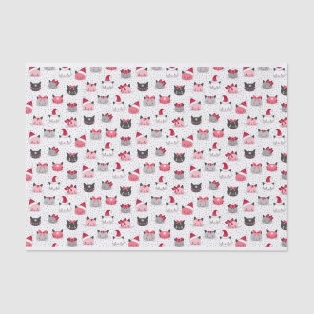 Papier Mousseline Chats de Noël avec chapeau de Père Noël (Recto)