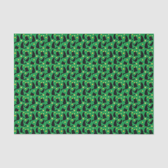 Papier Mousseline Chats De Noël Étoiles Et Arbres (Recto)