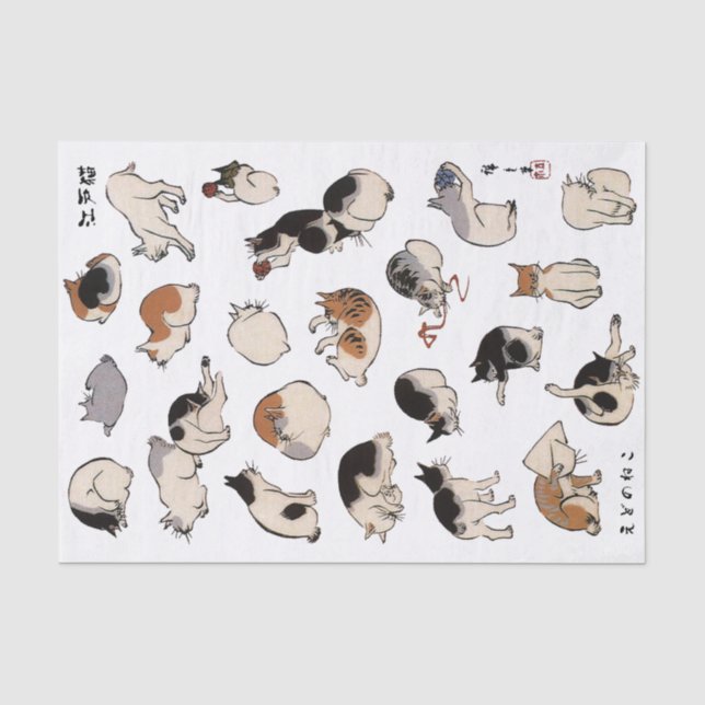 Papier Mousseline Chats japonais (couleur Arrière - plan changeable) (Recto)