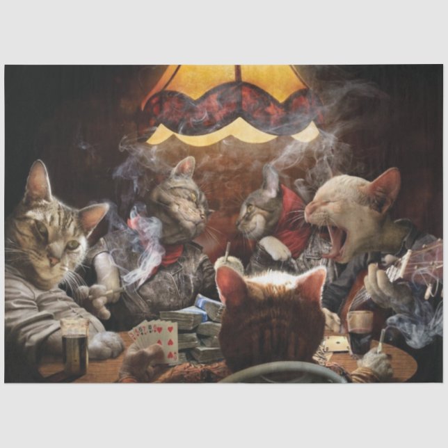 Papier Mousseline Chats jouant au poker (Recto)
