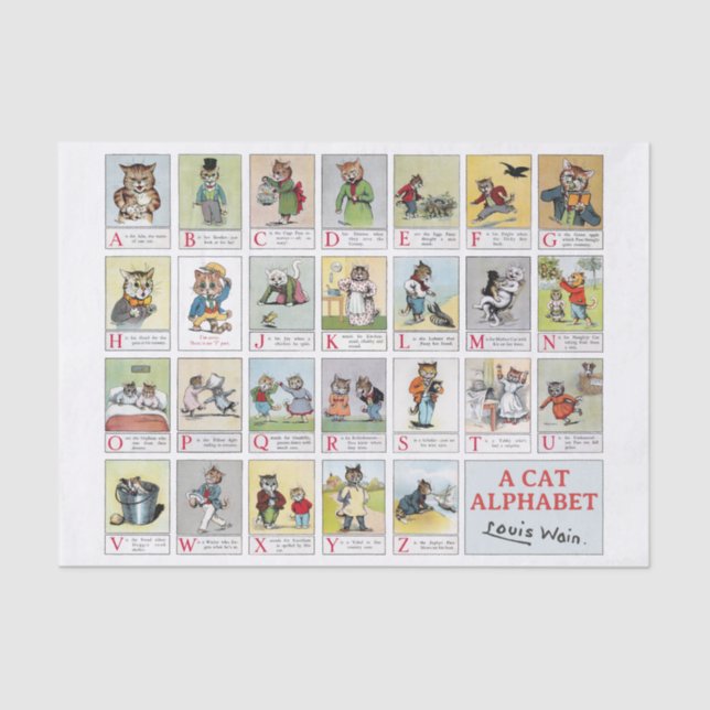 Papier Mousseline Chats, Louis Wain (Couleur Arrière - plan modifiab (Recto)