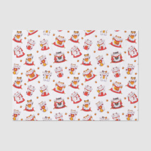 Papier Mousseline Chats Maneki Neko Bonne Chance