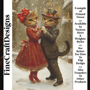 Papier Mousseline Chats Mignons de Noël Dansant Dans la Neige BX5 Dé