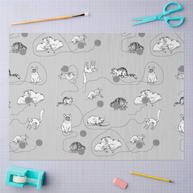 Papier Mousseline Chats mignons Jouer et être Motif coquin (Artisanat)